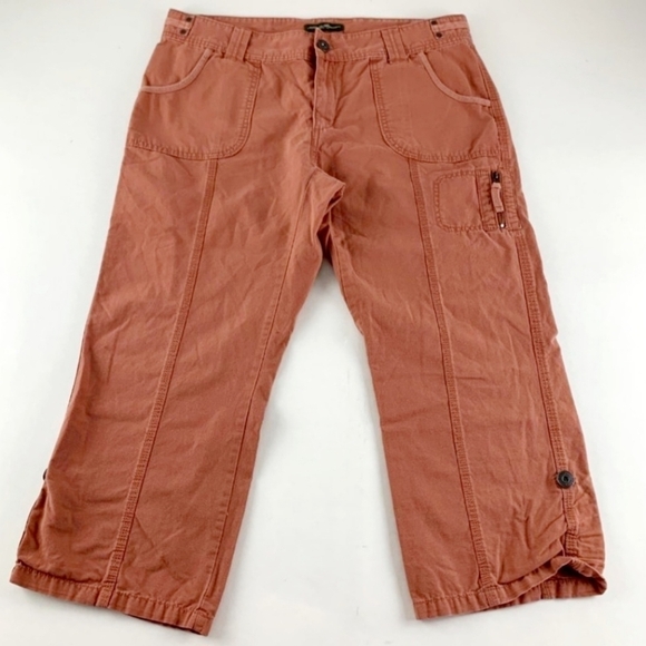 Eddie Bauer Blakely Fit Teracotta Orange Canvas Cargo Capri Pants Womens Size 6 - Picture 1 of 10